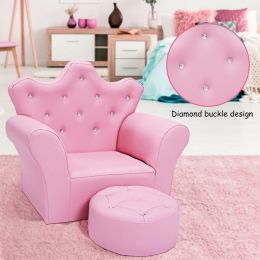 Children Upholstered Princess Sofa with Ottoman and Diamond Decoration for Boys and Girls (Color: pink)