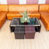 15" PU Leather Belt Line Footstool Storage Leather Ottoman Seat Cube for Bedroom Practical PVC Leather Square Shape Surface with Line Footstool  RT