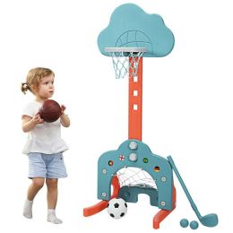 3-in-1 Kids Adjustable Basketball Hoop Set with Balls (Color: green)