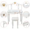 Children's Wooden Dressing Table Three-Sided Folding Mirror Dressing Table Chair Single Drawer  Crown Style  YJ