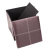 15" PU Leather Belt Line Footstool Storage Leather Ottoman Seat Cube for Bedroom Practical PVC Leather Square Shape Surface with Line Footstool  RT