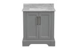 Single Solid Wood Bathroom Vanity Set, with Drawers, Carrara White Marble Top, 3 Faucet Hole, CARRIER SUGGEST LTL, Not UPS/FEDEX GROUND