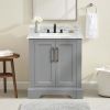 Single Solid Wood Bathroom Vanity Set, with Drawers, Carrara White Marble Top, 3 Faucet Hole, CARRIER SUGGEST LTL, Not UPS/FEDEX GROUND