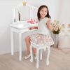 Children's Wooden Dressing Table Three-Sided Folding Mirror Dressing Table Chair Single Drawer  Crown Style  YJ