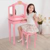Children's Wooden Dressing Table Three-Sided Folding Mirror Dressing Table Chair Single Drawer  Crown Style  YJ