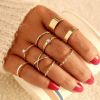 9 Pcs Sets Creative Noble Charm Rings Luxury Ladies Gold Silver Ring Geometric Circular Woven Band